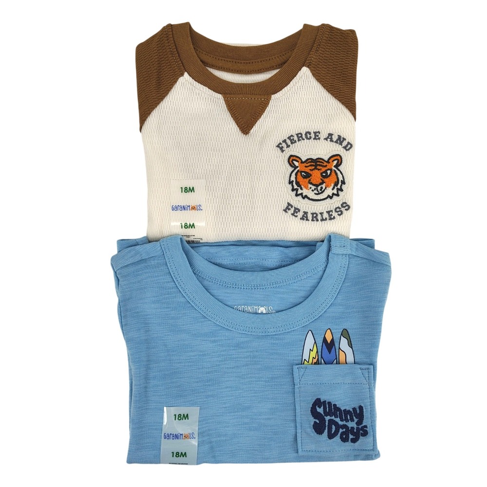Garanimals T-Shirt Set Boys 18M Blue Brown Tiger Sunny Days 2pc Bundle NEW
